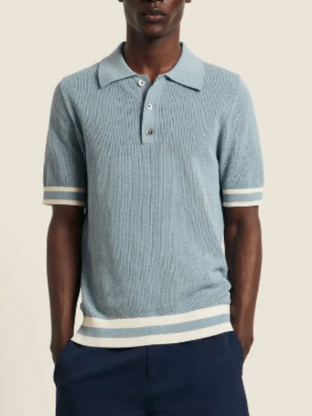 Mens Che (Item-7000) Powder Blue Ecru Open Knit Short Slv Jacquard Quinn Polo XL